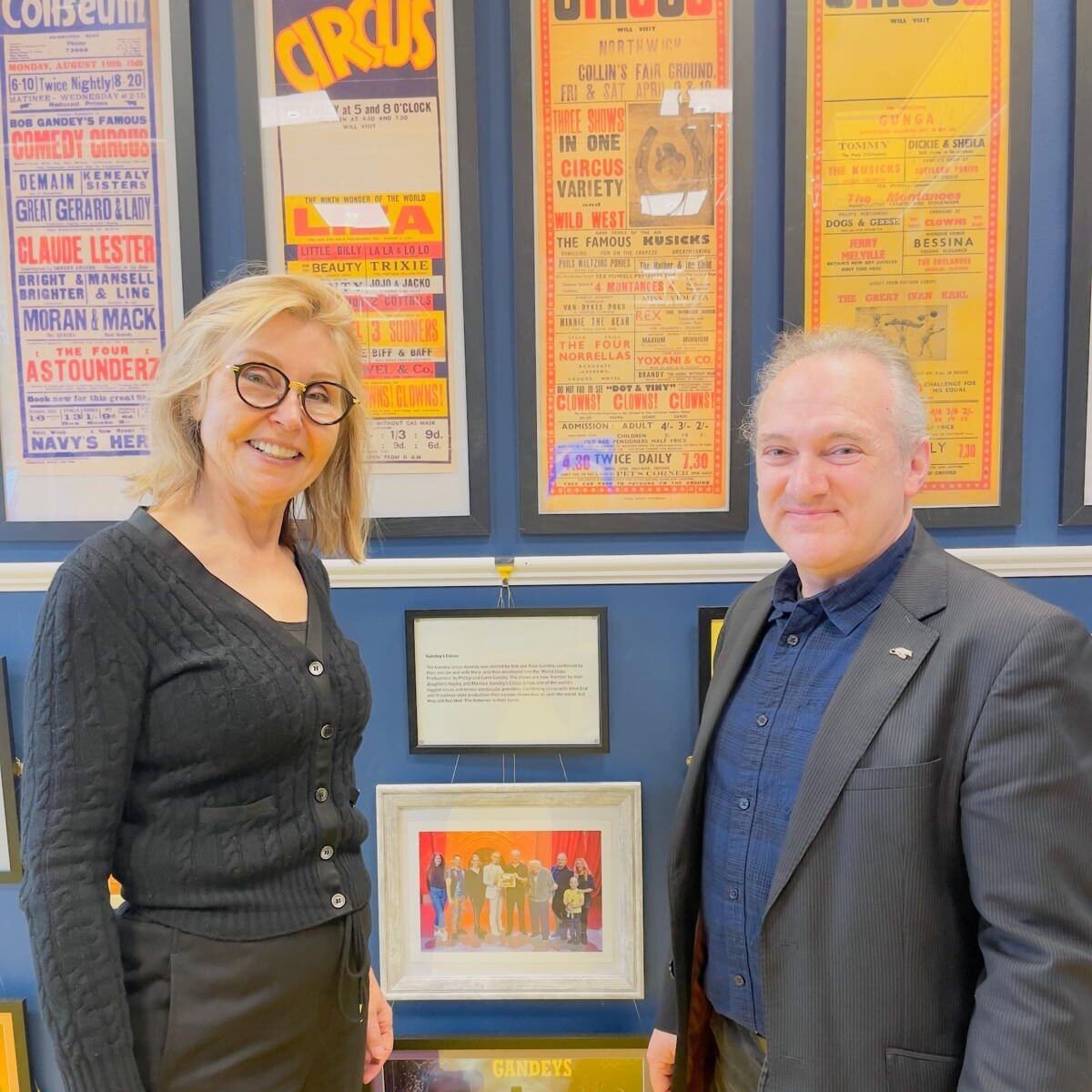 Carol Gandey and Andrew Van Buren with the Gandeys Circus Exhibition in the Philip Astley Centre